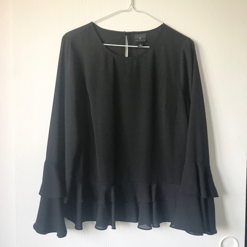 Black Worthington Ruffle Blouse